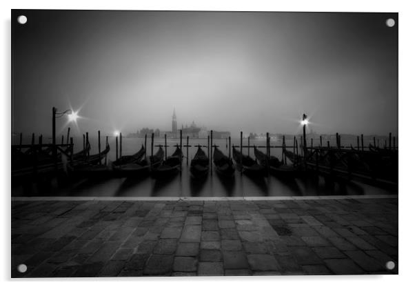 VENICE Gondolas on a foggy morning Acrylic by Melanie Viola