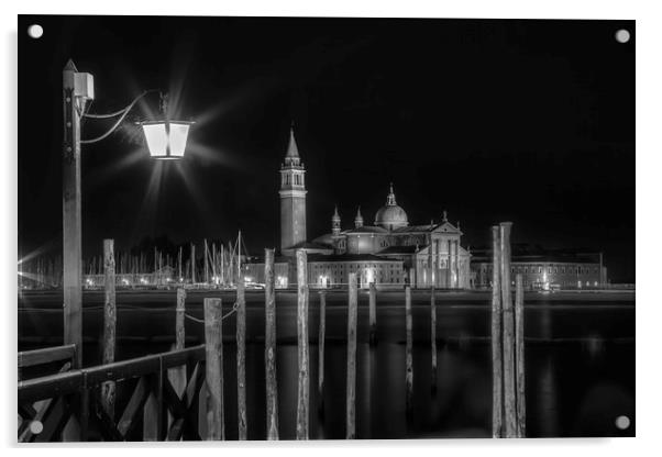 VENICE San Giorgio Maggiore at Night b/w Acrylic by Melanie Viola