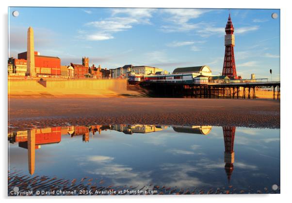 Blackpool Tower Reflection  Acrylic by David Chennell
