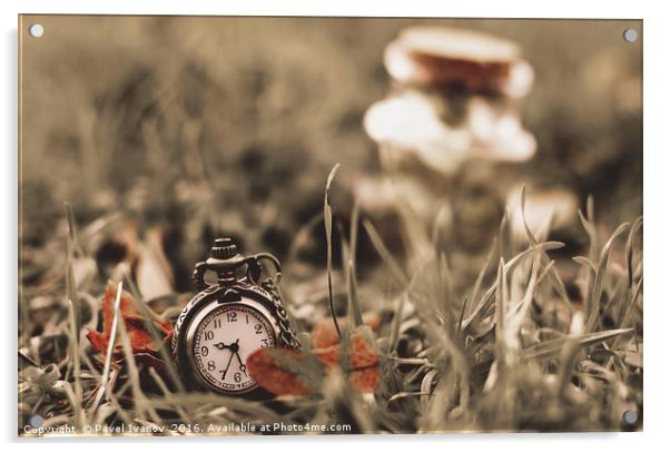 Vintage clock in the grass Acrylic by Pavel Ivanov
