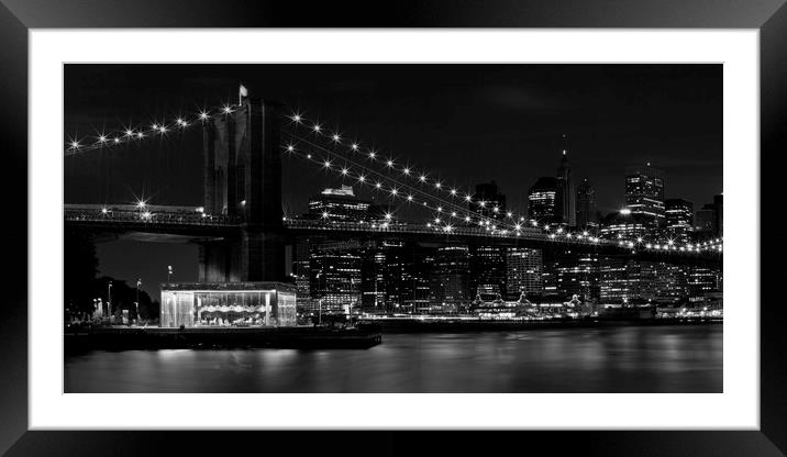 Manhattan at Night b/w Framed Mounted Print by Melanie Viola
