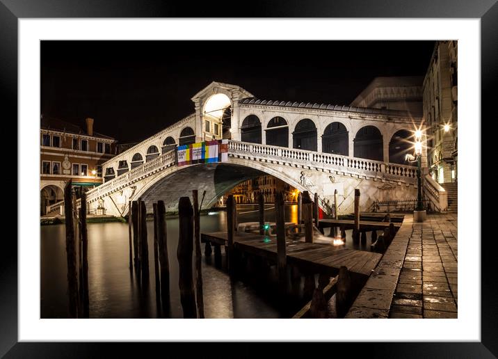 VENICE Rialto Bridge at Night Framed Mounted Print by Melanie Viola