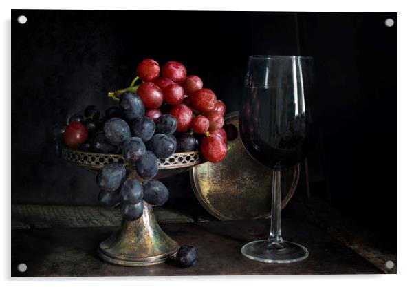 Vintage grapes and red wine Acrylic by Beata Aldridge