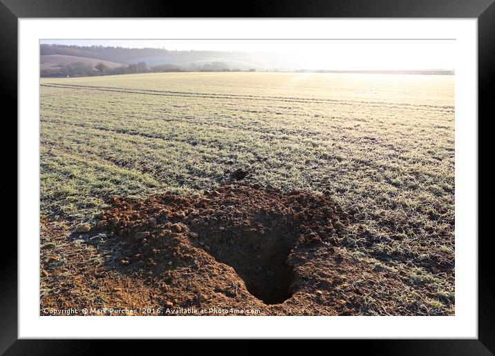 Badger Den Burrow in Frosty Field Framed Mounted Print by Mark Purches