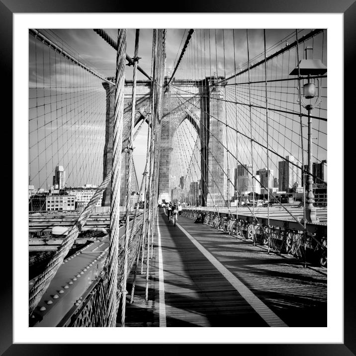 NYC Brooklyn Bridge | Monochrome Framed Mounted Print by Melanie Viola