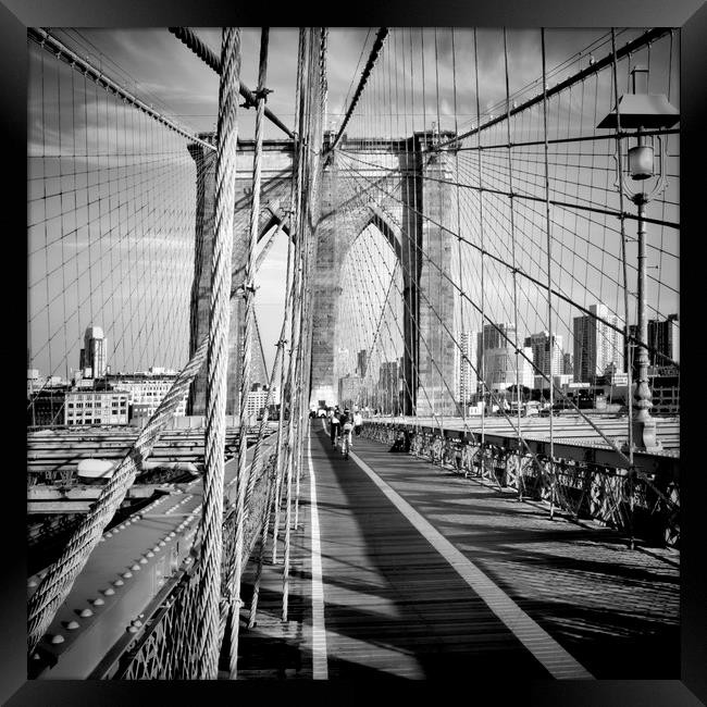 NYC Brooklyn Bridge | Monochrome Framed Print by Melanie Viola