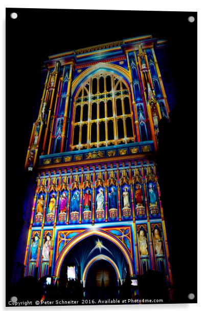Westminster Cathedral, London Lumiere, jan 2016 Acrylic by Peter Schneiter