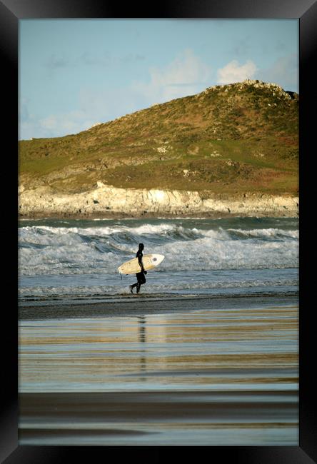 Surfer at Woolacombe Framed Print by graham young