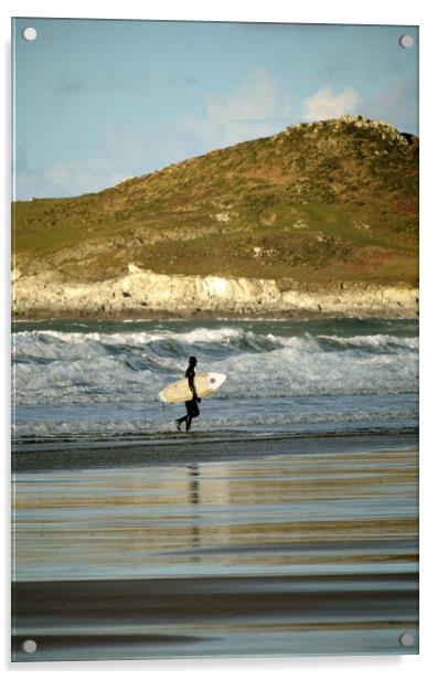 Surfer at Woolacombe Acrylic by graham young