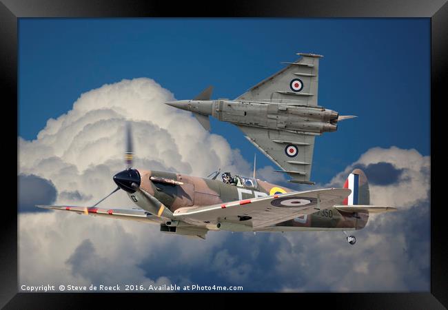 Spitfire and Typhoon Fly Past. Framed Print by Steve de Roeck