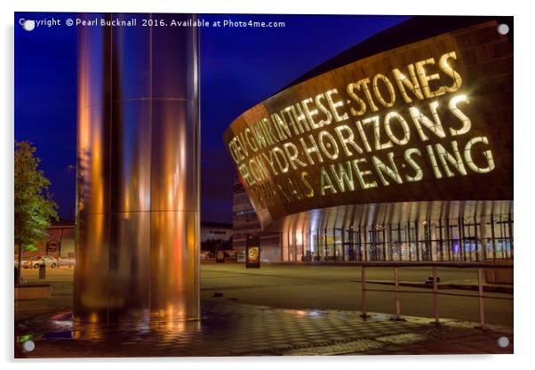 Millennium Centre Cardiff at Night Acrylic by Pearl Bucknall