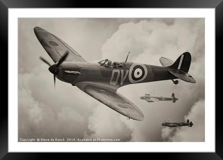 Spitfire Escort Framed Mounted Print by Steve de Roeck
