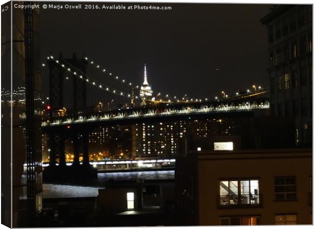 Manhattan Bridge and Empire State Building at nigh Canvas Print by Marja Ozwell