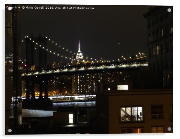 Manhattan Bridge and Empire State Building at nigh Acrylic by Marja Ozwell
