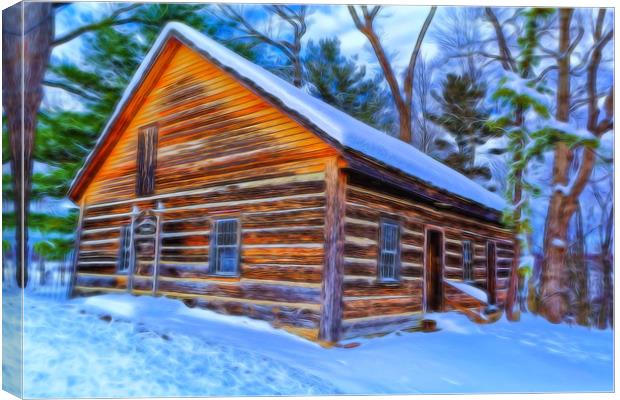 Log Cabin In The Winter Canvas Print by Sarah Ball