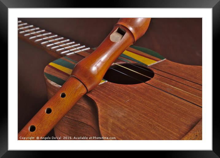 Cuatro guitar and flute Framed Mounted Print by Angelo DeVal