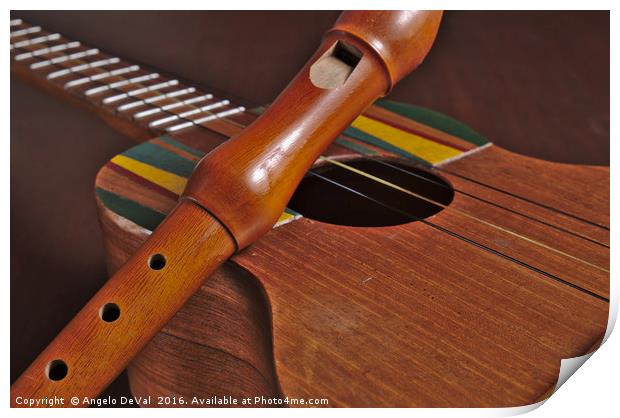 Cuatro guitar and flute Print by Angelo DeVal
