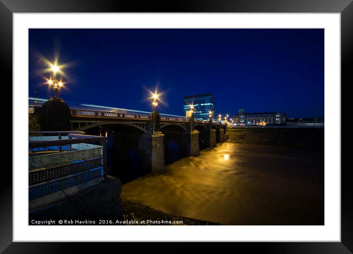 Newport night bridge  Framed Mounted Print by Rob Hawkins