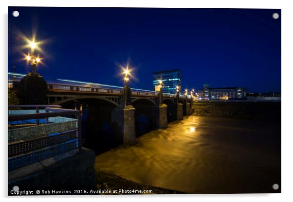 Newport night bridge  Acrylic by Rob Hawkins