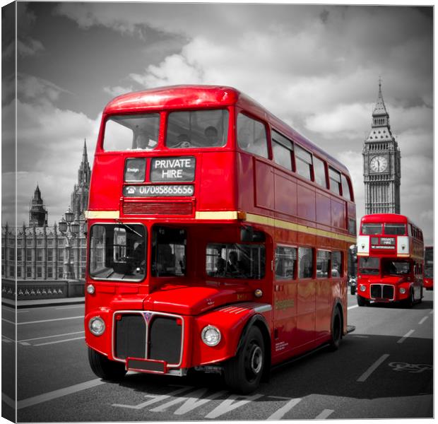 LONDON Red Buses on Westminster Bridge Canvas Print by Melanie Viola