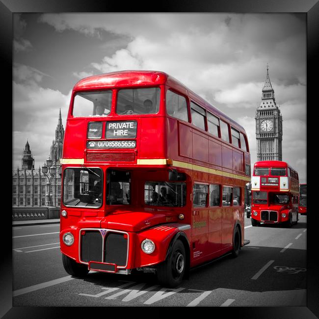 LONDON Red Buses on Westminster Bridge Framed Print by Melanie Viola