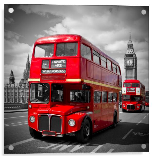 LONDON Red Buses on Westminster Bridge Acrylic by Melanie Viola