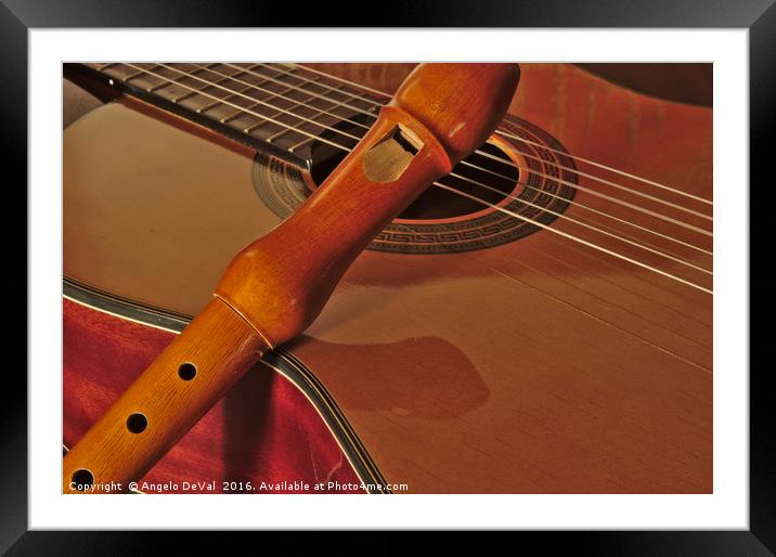 Spanish classical guitar and flute Framed Mounted Print by Angelo DeVal