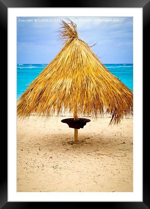 Tropical beach umbrella Framed Mounted Print by ELENA ELISSEEVA