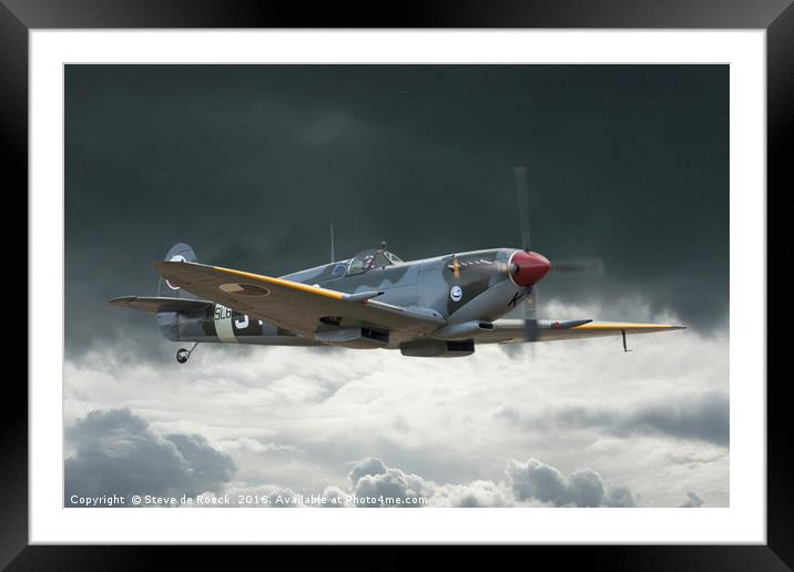 Lone Hunter, Spitfire Mk 9 Framed Mounted Print by Steve de Roeck