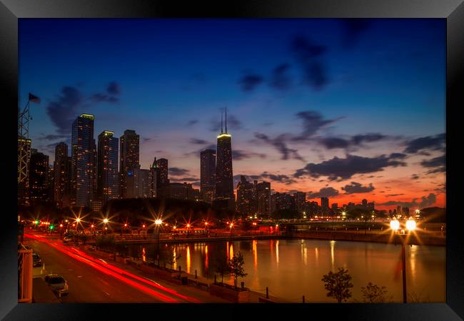 CHICAGO Sunset Framed Print by Melanie Viola