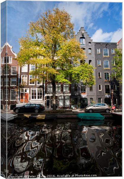 Amsterdam architectural reflections. Canvas Print by Peter Towle