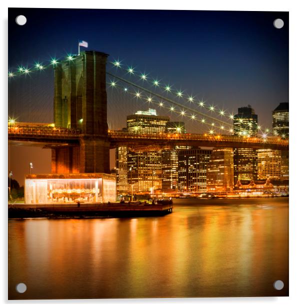 Night Skyline MANHATTAN Brooklyn Bridge Acrylic by Melanie Viola