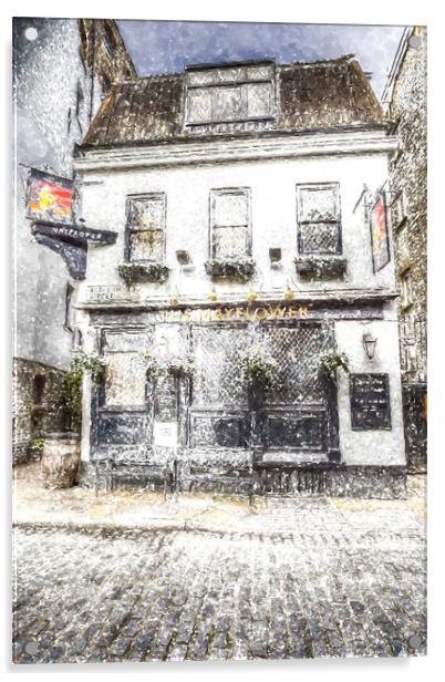 The Mayflower Pub London Snow Acrylic by David Pyatt