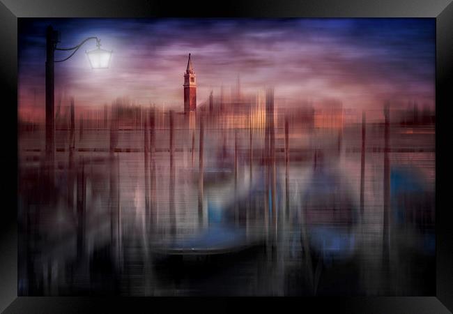 City-Art VENICE Gondolas at Sunset Framed Print by Melanie Viola