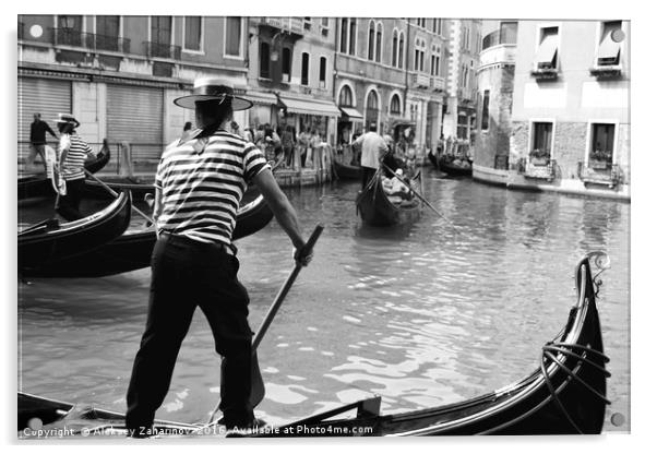 A gondola boatman in Venice Acrylic by Aleksey Zaharinov