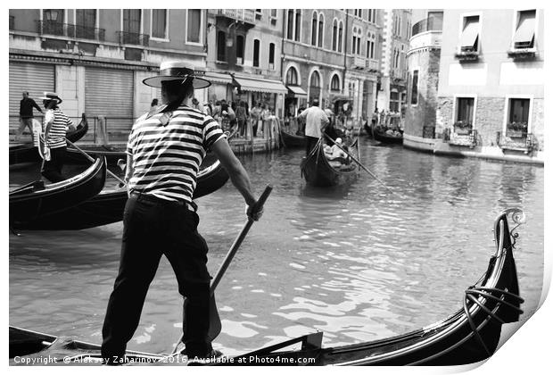 A gondola boatman in Venice Print by Aleksey Zaharinov