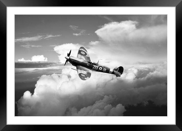Spitfire Air to Air - Mono Framed Mounted Print by J Biggadike