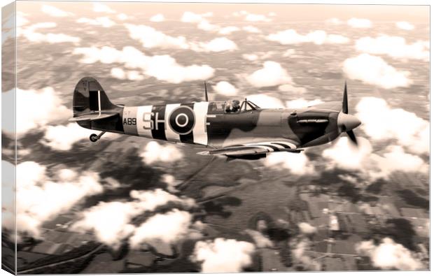 Spitfire AB910 - Sepia Canvas Print by J Biggadike
