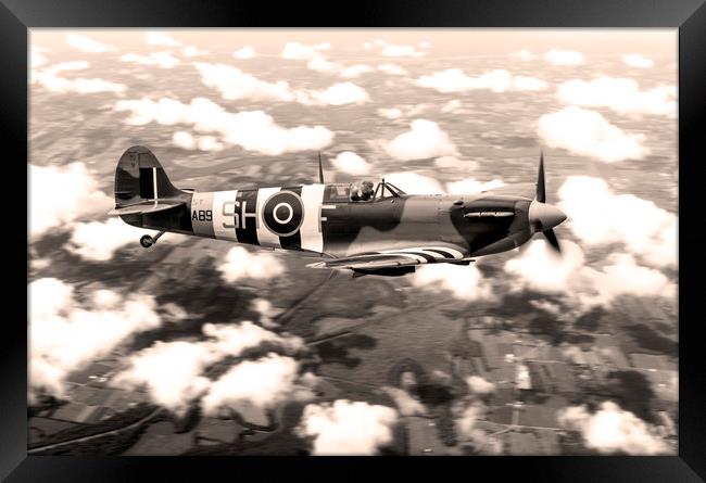 Spitfire AB910 - Sepia Framed Print by J Biggadike