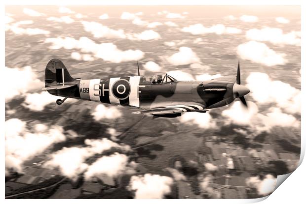 Spitfire AB910 - Sepia Print by J Biggadike