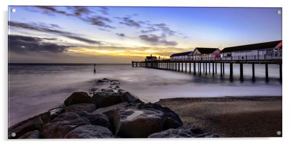 Dawn at Southwold pier 1 Acrylic by Gary Pearson