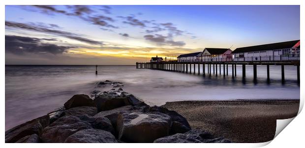 Dawn at Southwold pier 1 Print by Gary Pearson