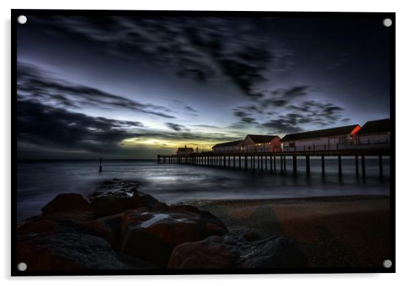 Between night and day - Southwold pier Acrylic by Gary Pearson