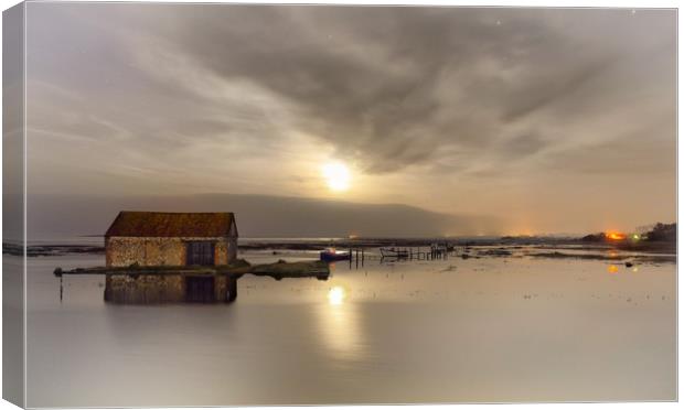 Moonlight over the old coal barn - Thornham Canvas Print by Gary Pearson