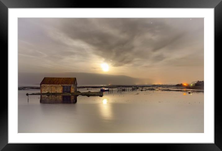 Moonlight over the old coal barn - Thornham Framed Mounted Print by Gary Pearson