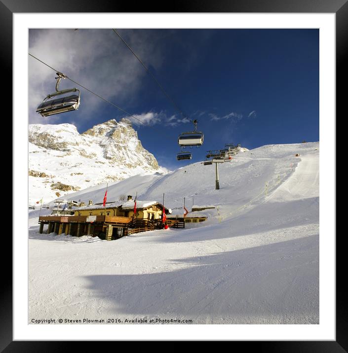 The slopes at Cervinia Framed Mounted Print by Steven Plowman