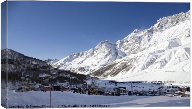 Cervinia in the valley Canvas Print by Steven Plowman