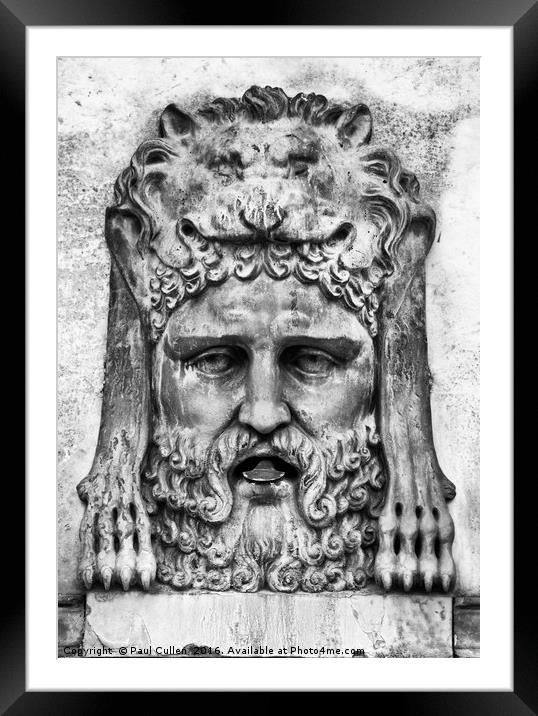 Bronze Mask Fountain - Monochrome. Framed Mounted Print by Paul Cullen