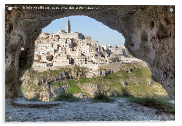 Matera viewed from one of the caves in the Murgia  Acrylic by Julie Woodhouse