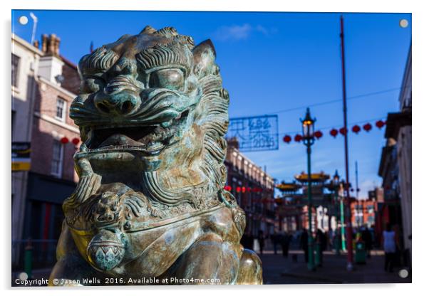 Lion statue at Liverpool's Chinatown Acrylic by Jason Wells